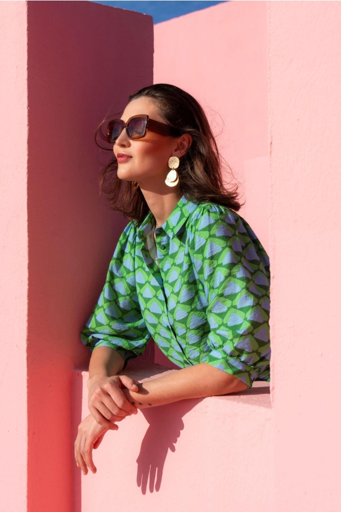 BLOUSE MET PATROON 53458 20 000530 GREEN/BLUE